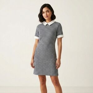 Shelby & Palmer Navy Houndstooth Mod Peter Pan Collar Shift Dress 12